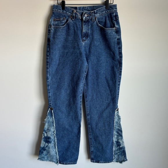 Vintage Lee Riders Women's Patchwork Tie Dye Boho High Rise Flare Jeans - Picture 1 of 10